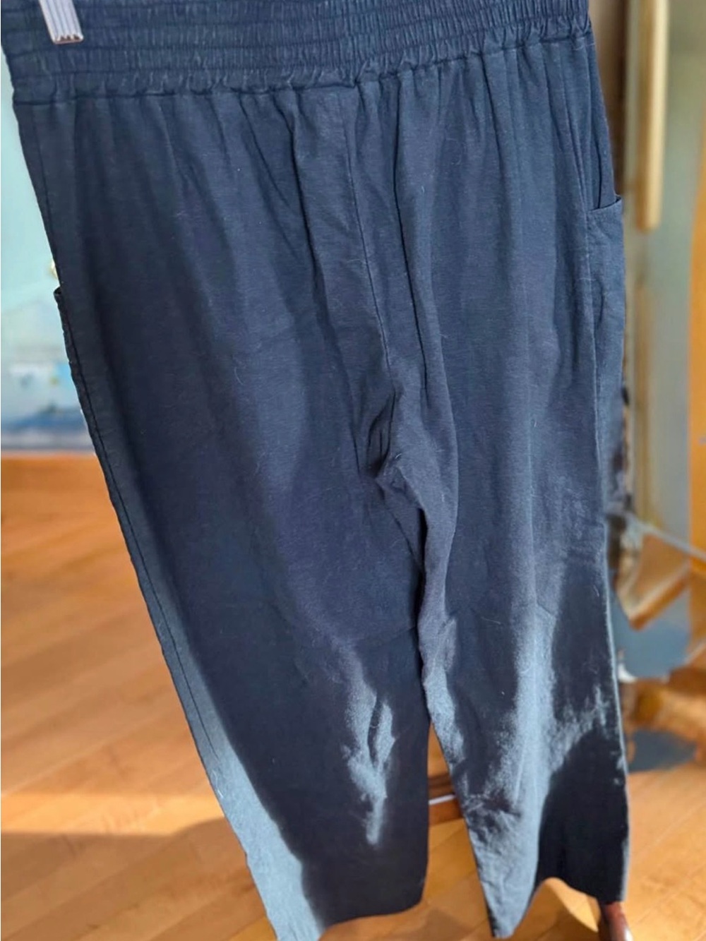 Smoking Lily Elsbeth Linen Rayon Women's Black Elastic-Waist Trousers